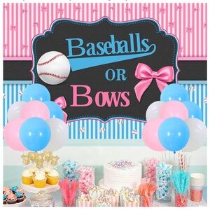 Baseballs or Bows Party Backdrop